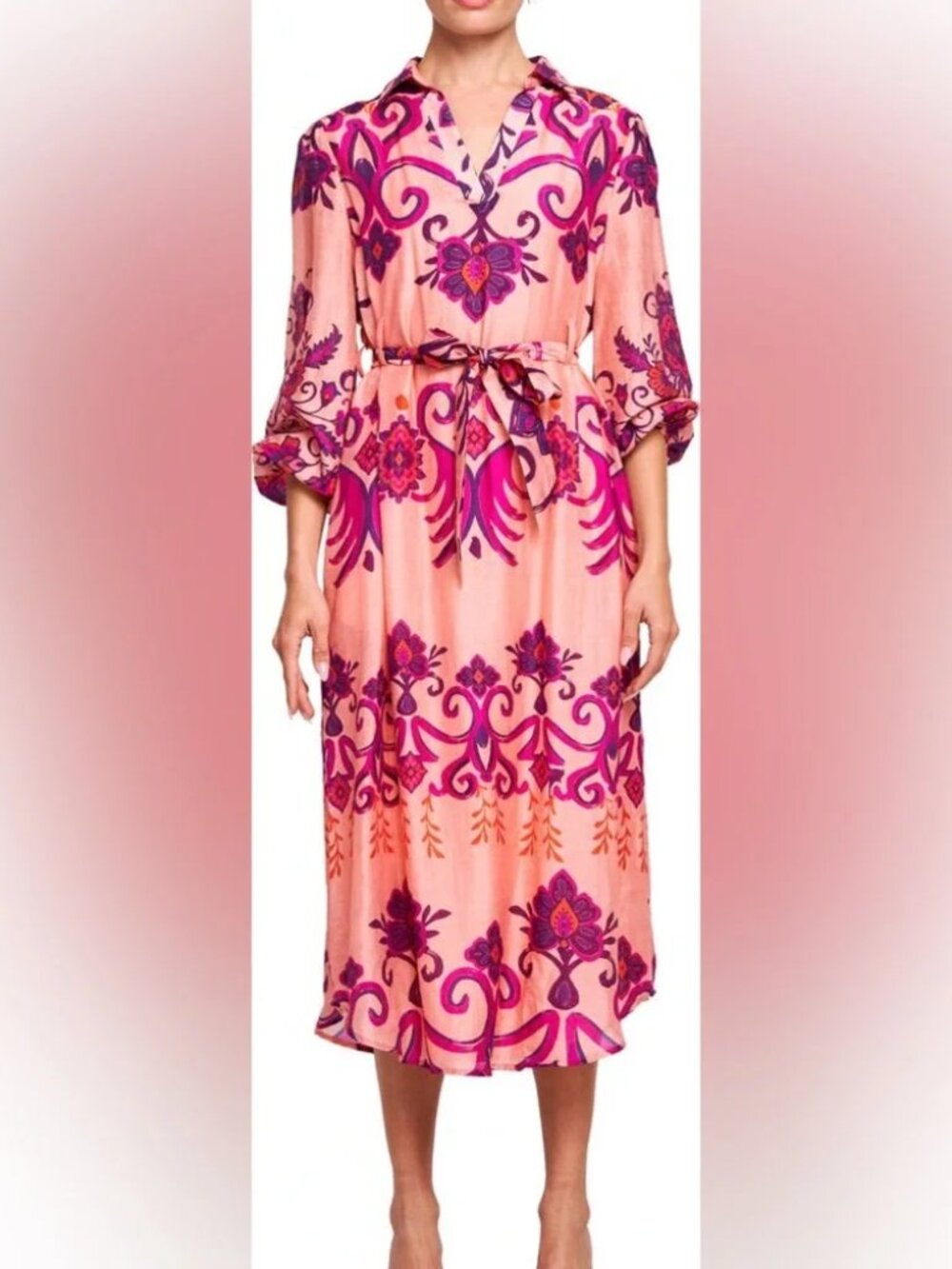 Ciebon Ulla Bohemian Print Midi Long Sleeve Dress Small